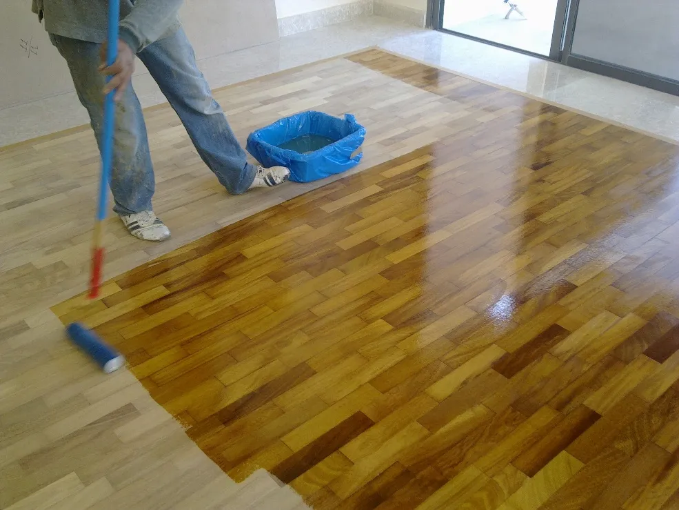 Teck Iroko 1 cm on false flooring HDF, photo 6